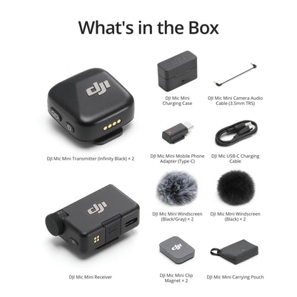 DJI Mic Mini (2 TX + 1 RX + Charging Case), Wireless Lavalier Microphone for iPhone/Camera/Android, Ultralight, Detail-Rich Audio, 48h Use, Noise Cancelling, Automatic Limiting, Vlog, Streaming