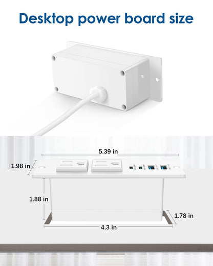 Regleta de Energía Oculta Empotrada para Muebles (Cable 6 Pies / Blanco)
