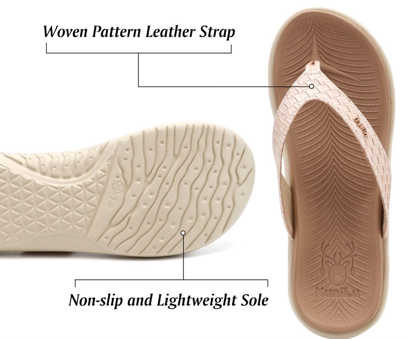 KuaiLu Flip Flops For Women Arch Support Ladies Yoga Mat Walking Cushion Sandals Slip On Indoor Outdoor Slippers Shoes Summer Outfits Beach Vacation Essentials Orthotic Sport Slides, Beige White 7