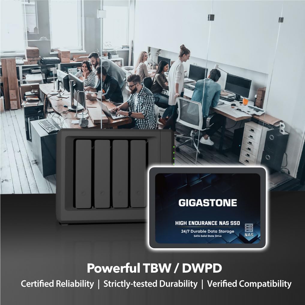 Gigastone 【NAS Certified】 High Endurance SSD 4TB (4-Pack) Up to 530MB/s SLC Caching 24/7 Reliable for Gaming/PC/NAS SSD 5-Year Warranty 2.5" SATA Internal Solid State Drives RAID Disk