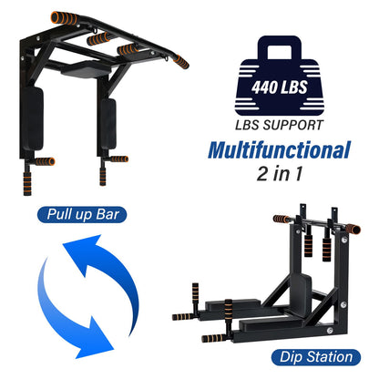 Barra de dominadas y estación de fondos de pared BDL (Soporta 440 lbs)