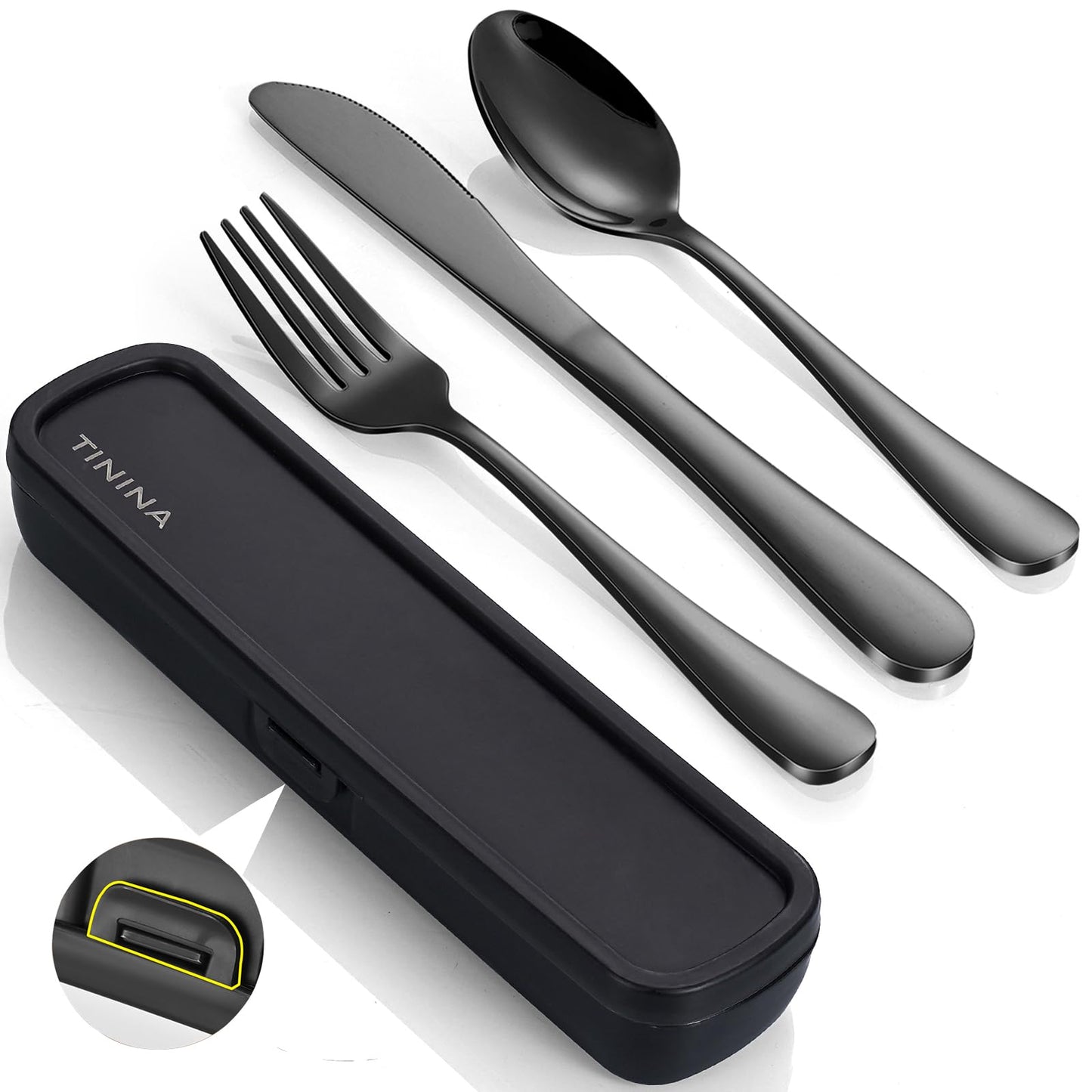 Juego de Utensilios de Viaje Portátiles de Acero Inoxidable (4 Piezas / Negro)