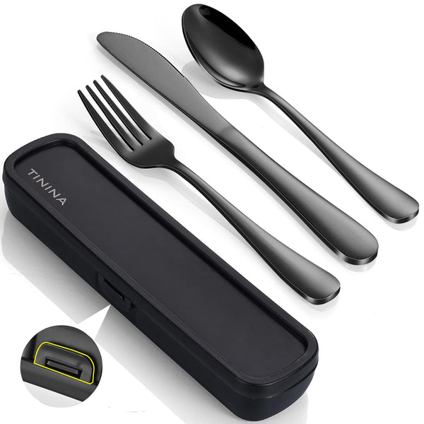 Juego de Utensilios de Viaje Portátiles de Acero Inoxidable (4 Piezas / Negro)