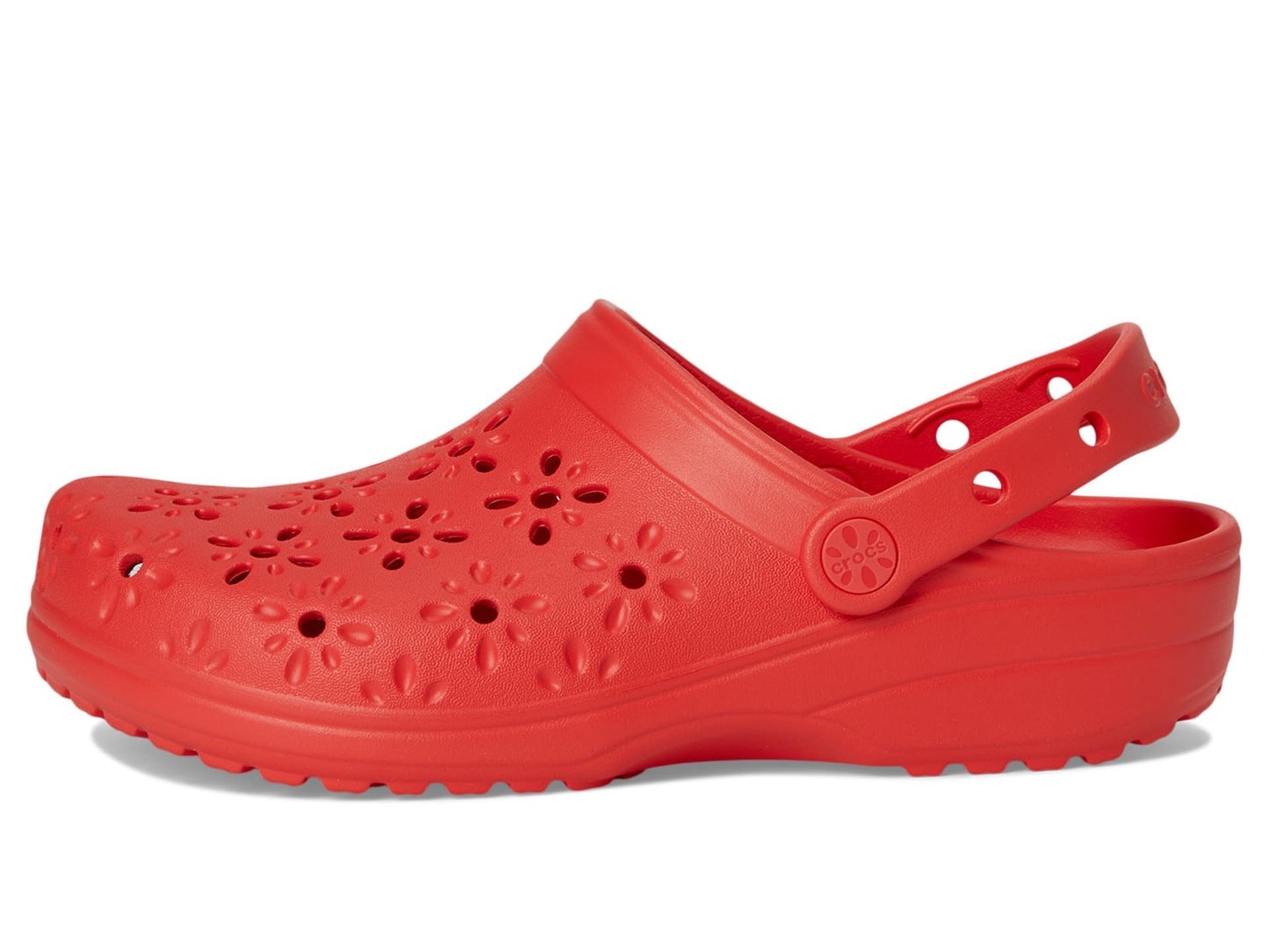 Crocs Classic Clogs with Floral Cut Out Design Cherry Red