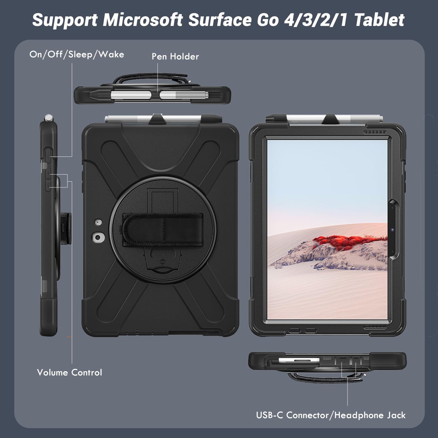 DreamerX Funda para Microsoft Surface Go 4/3/2/1 (Negro)