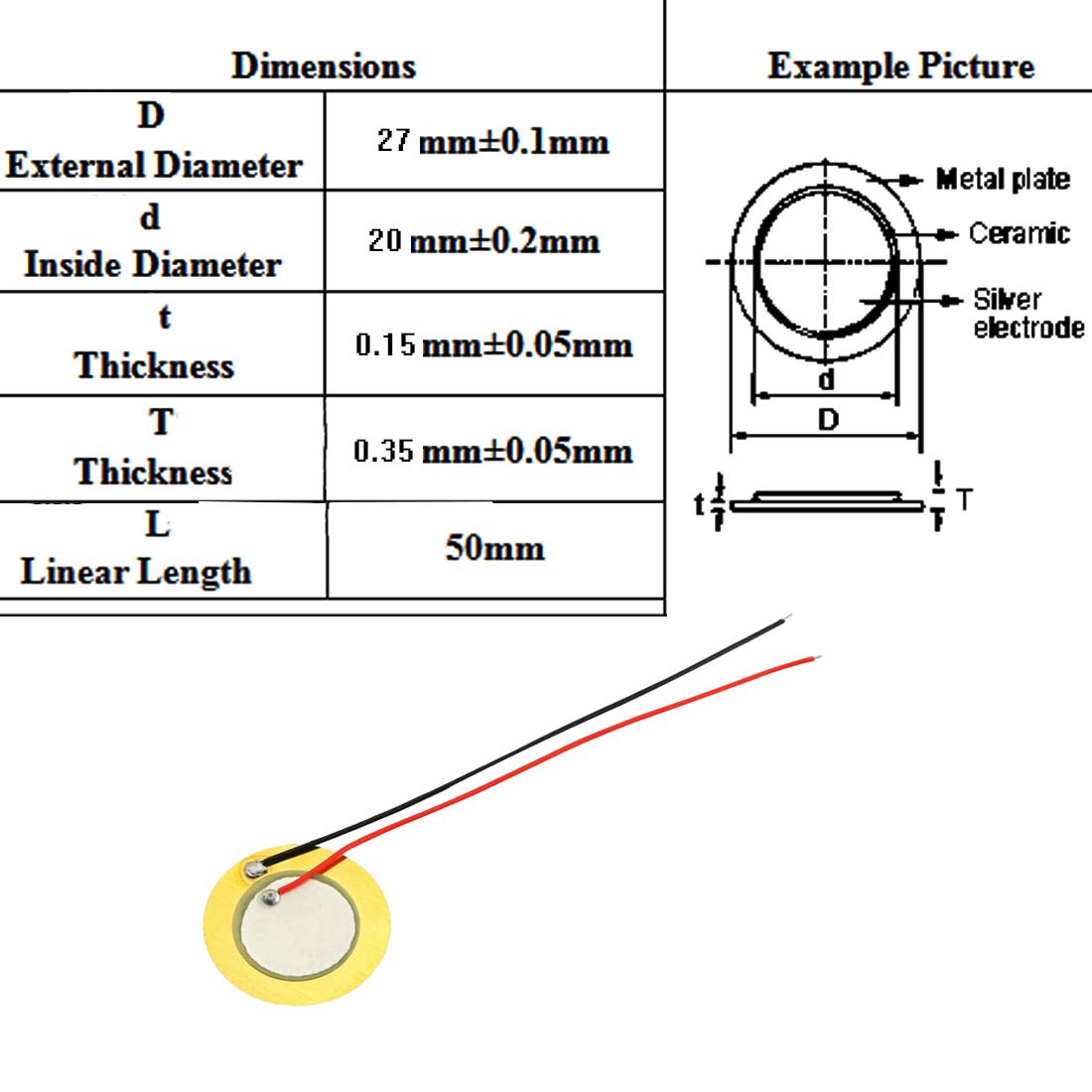 DZS Elec Sensor de Sonido de Disco Piezoeléctrico (27mm / 15 Piezas)