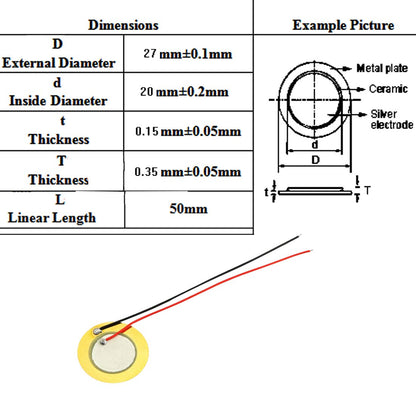 DZS Elec Sensor de Sonido de Disco Piezoeléctrico (27mm / 15 Piezas)