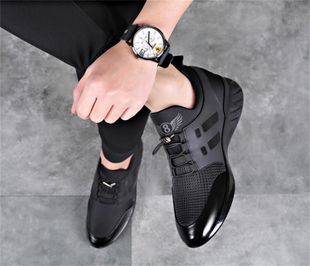 SWZEC Men's Leather Sneakers (Black