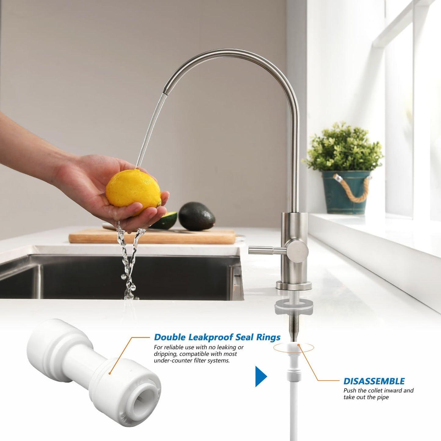 WEWE Grifo de Agua Potable para Fregadero (Níquel Cepillado)