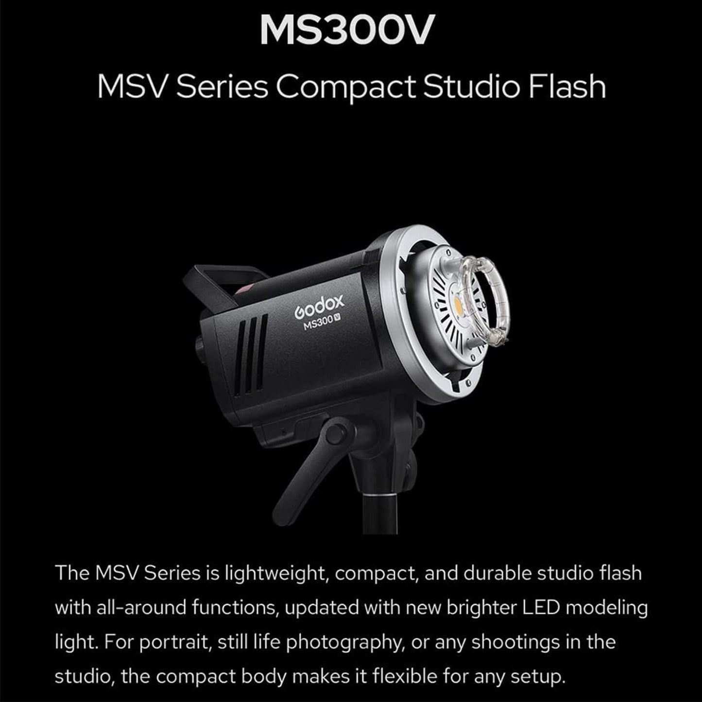 Godox MS300V MS300-V Compact Studio Strobe Flash Light - 300W,GN58 0.1-1.8S Recycle Time,2.4G X System,Bowens Mount LED Modeling Lamp for Photographic Studio Portrait Shooting(MS300 Upgraded Version)