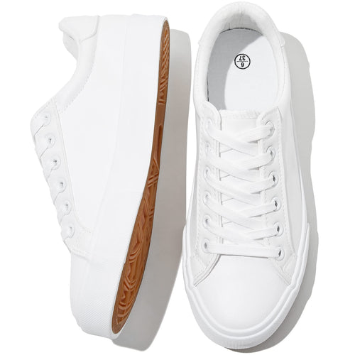 SERNIAL Women's White Tennis Shoes PU Leather Sneakers Casual Walking Shoes for Women(White, US7)