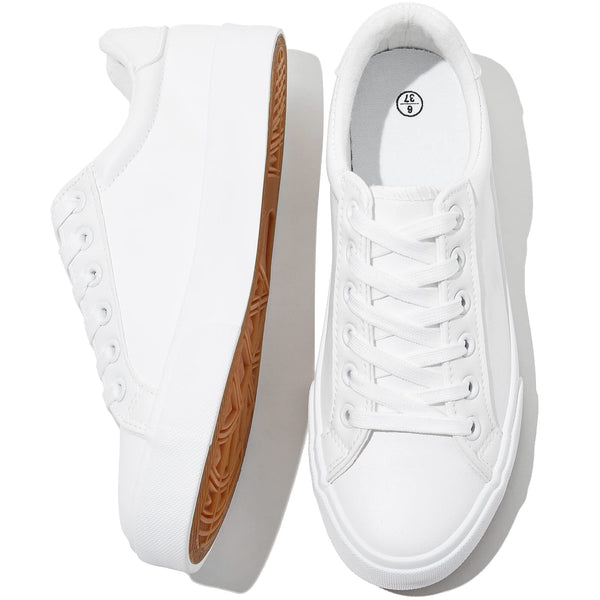 SERNIAL Women's White Tennis Shoes PU Leather Sneakers Casual Walking Shoes for Women(White, US7)
