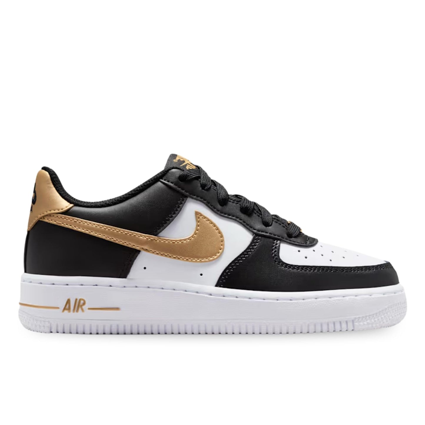 Nike Air Force 1 Big Kids' Shoes (Black/Black/White/Metallic Gold)