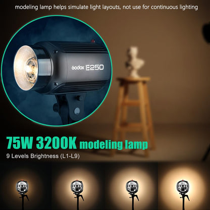 Godox 750W Professional Studio Strobe Flash Light Kit, 3-Light Godox Strobe Lighting Kit for Photography, 3x250W 5600K Monolights with Strobe Trigger, Softbox, Light Stands, Boom Arm