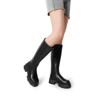 DREAM PAIRS Knee High Boots, Comfortable Chunky Platform Round-Toe Side Zip Boots for Women