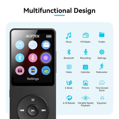 Reproductor MP3 AGPTEK A02 (32GB, Negro)