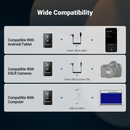 NEEWER CM28 PRO Wireless Lavalier Lapel Microphone System with Charging Case 48KHz 16 Bit Uncompressed Audio Noise Canceling 4GB Storage 9Hrs Recording Compatible with iPhone iPad Android Camera PC