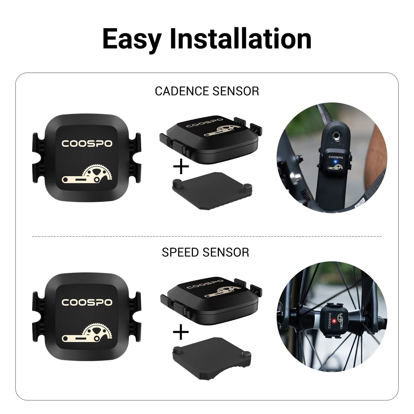 COOSPO Sensor Inalámbrico de Velocidad y Cadencia para Bicicletas