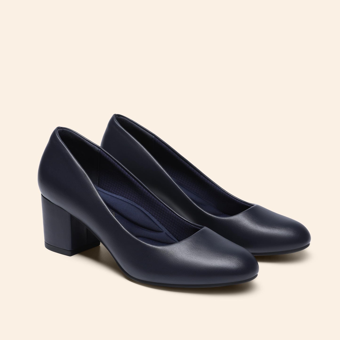 DREAM PAIRS Women's Pumps Low Chunky Block Heel Dress Shoes Closed Round Toe Comfortable Heels, Navy-Pu, SDPU2462W