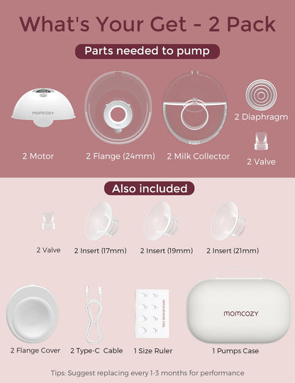 Momcozy Sacaleches Eléctrico Inalámbrico Portátil M5 (Paquete de 2 / Gris Pluma)