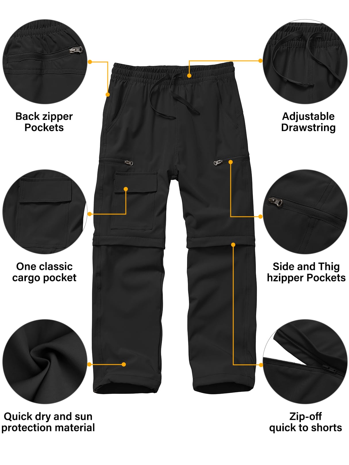 linlon Pantalones Cargo de Senderismo para Niños (Talla XL / Negro)
