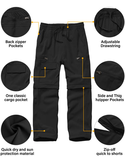 linlon Pantalones Cargo de Senderismo para Niños (Talla XL / Negro)