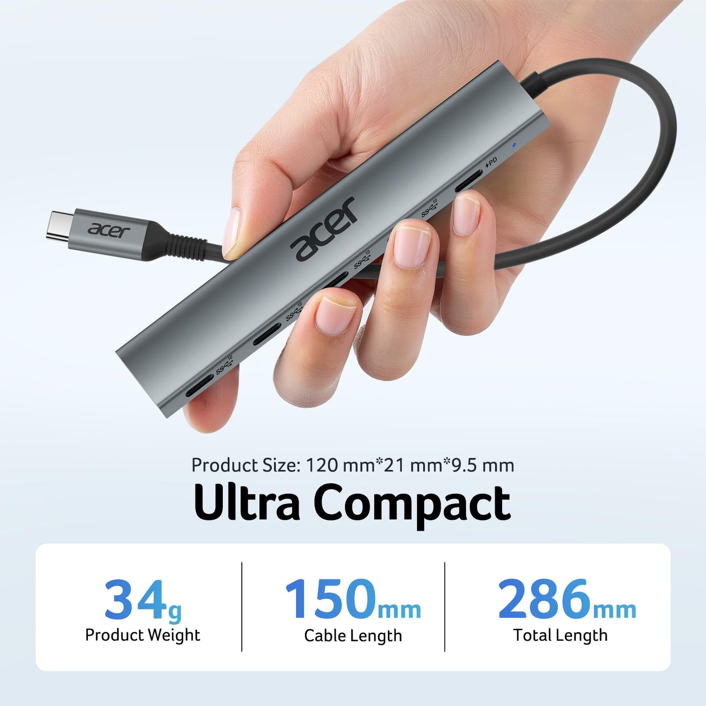 Acer Hub USB C Divisor de 10 Gbps (100W PD)