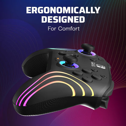 PDP Gaming Afterglow Wave Wireless Nintendo Switch Pro Controller - Officially Licensed, Nintendo Switch 2, Switch Lite/OLED, RGB LED Customization, App Controls, Rechargeable Battery Power - Black