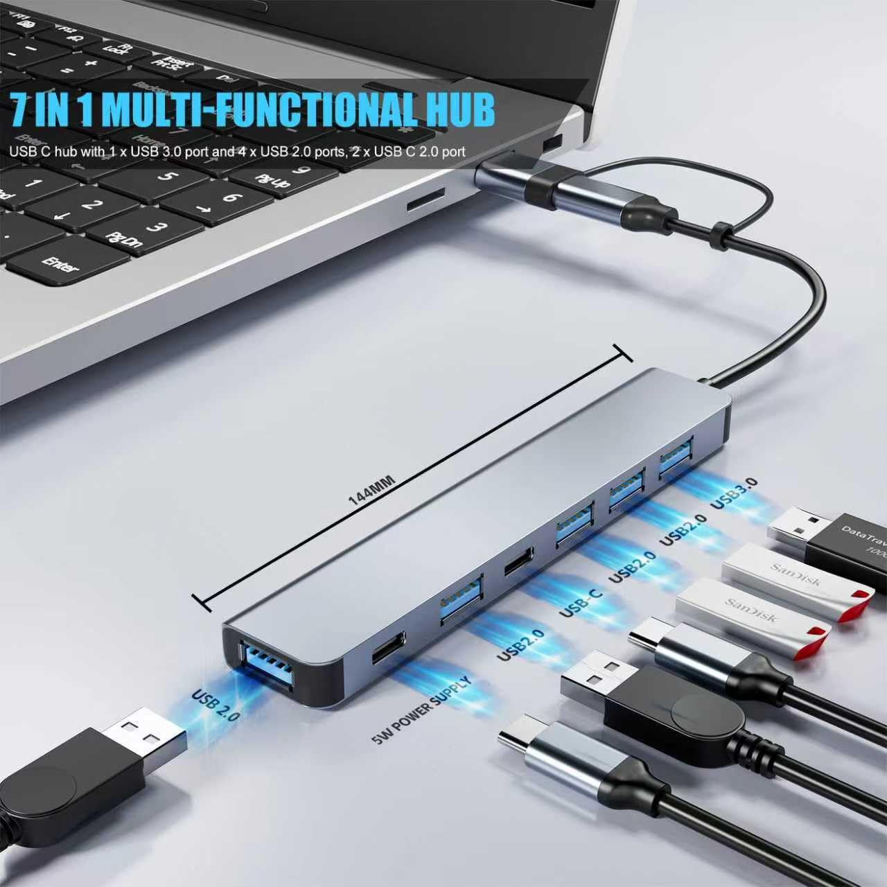 BERLAT Hub USB C y USB de Aluminio 7 en 1 (Versión Actualizada)