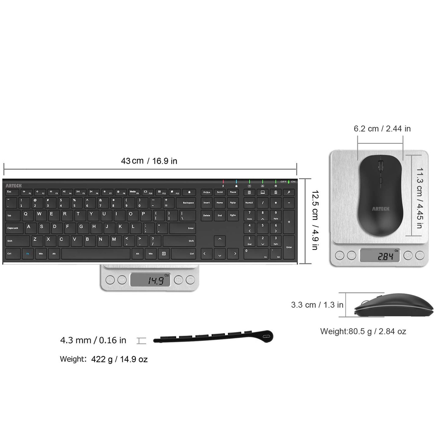 Arteck Combo de Teclado y Mouse Inalámbrico (Acero Inoxidable)