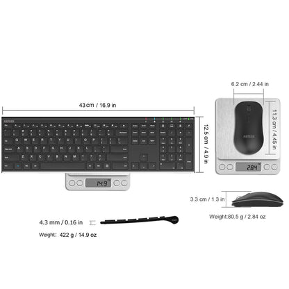 Arteck Combo de Teclado y Mouse Inalámbrico (Acero Inoxidable)