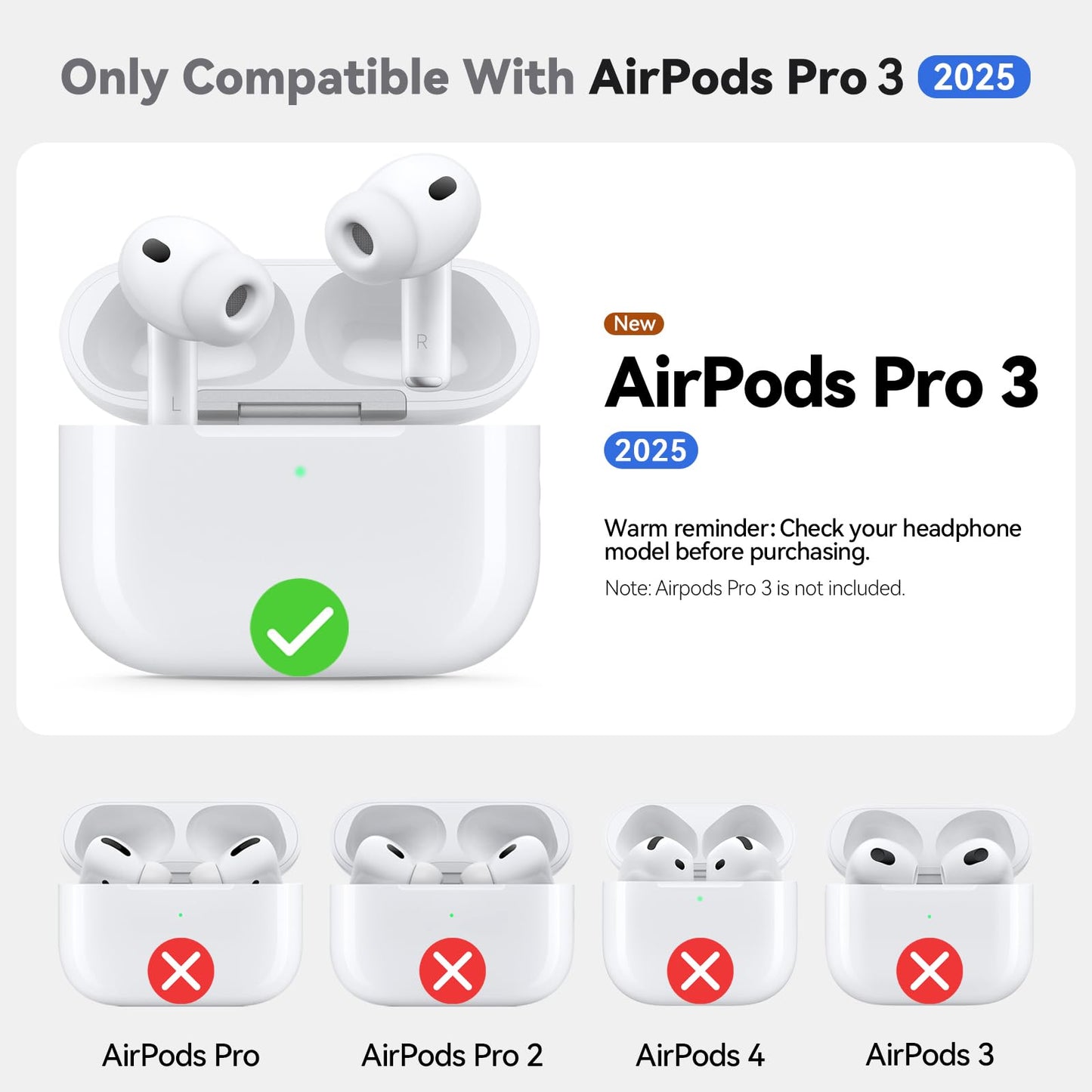 Ljusmicker Funda Protectora de Silicona para AirPods Pro 3 (Negro)