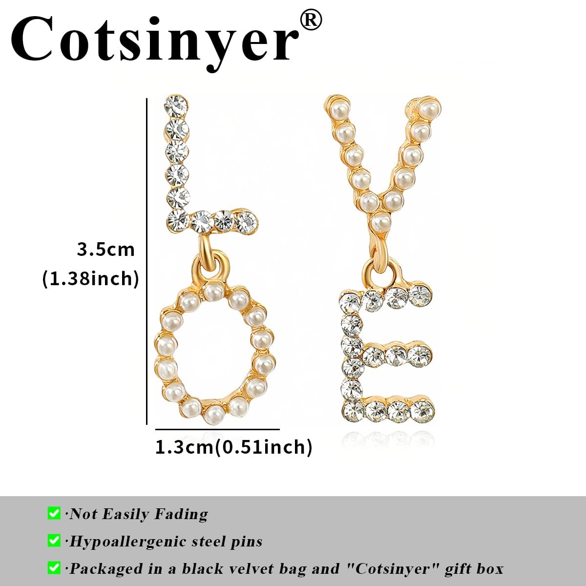 Cotsinyer Pendientes Colgantes Elegantes de Carta de Amor (Dorado y Blanco)