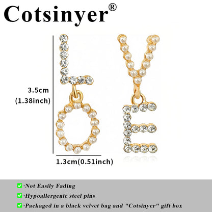 Cotsinyer Pendientes Colgantes Elegantes de Carta de Amor (Dorado y Blanco)