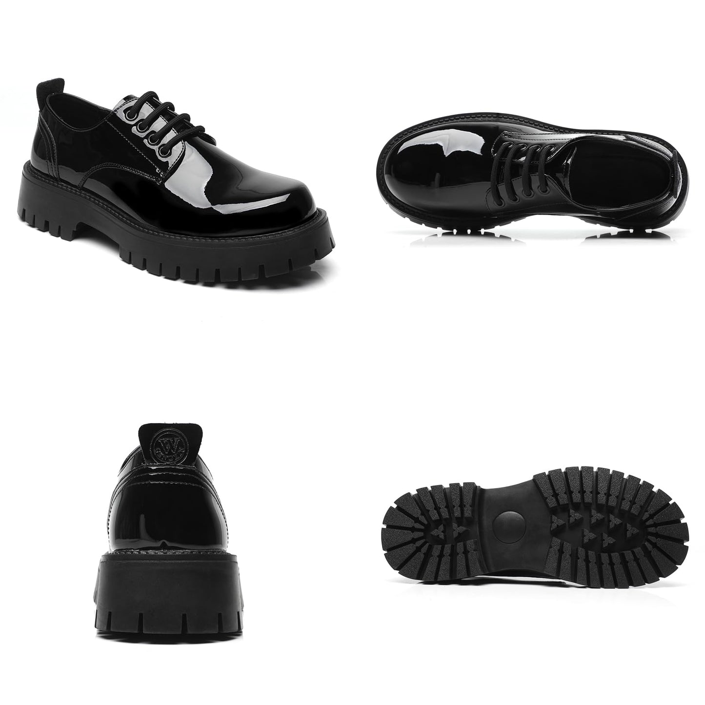 Men's Leather Lace Up Platform Oxfords Round Toe Chunky Heel Lug Sole Heightening Soft Bottom Derby Casual Shoes Classic Work Office Business Dress Shoes (Black