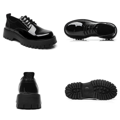 Men's Leather Lace Up Platform Oxfords Round Toe Chunky Heel Lug Sole Heightening Soft Bottom Derby Casual Shoes Classic Work Office Business Dress Shoes (Black
