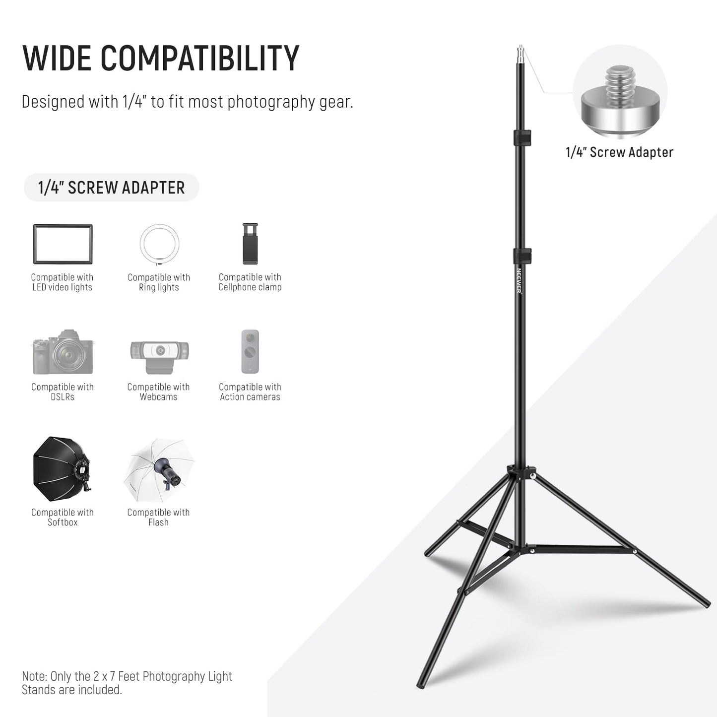 NEEWER Photography Light Stand, 7 Feet / 210cm Aluminum Alloy Photo Studio Tripod Stands for Video, Portrait and Photography Lighting, Reflectors, Soft Boxes, Umbrellas, Backgrounds (2 Pieces)