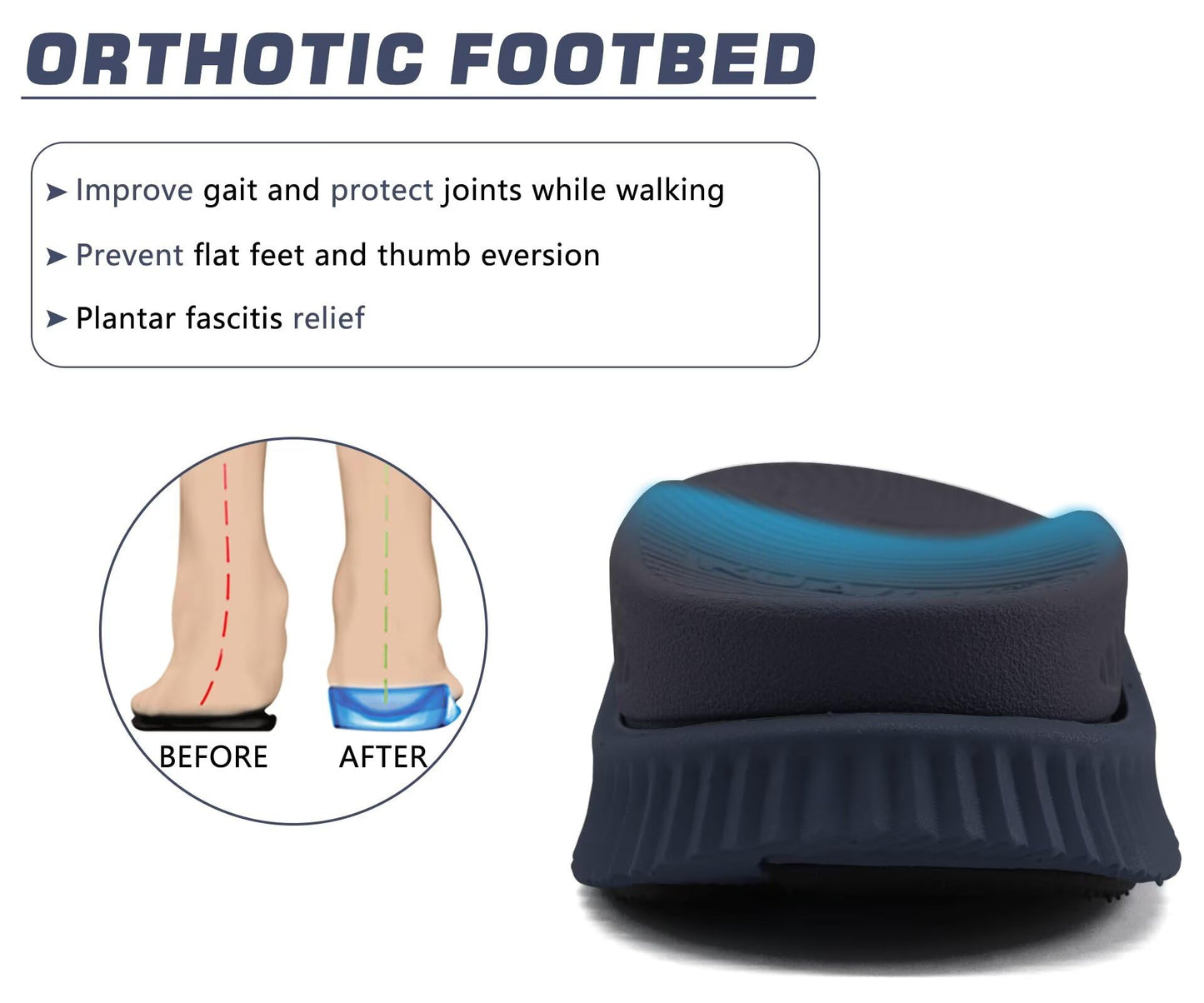 KuaiLu Mens Arch Support Hiking Sandals Orthotic Athletic Sport Recovery Walking Cushion Sandals Open Toe Summer Beach Travel Sandles Plantar Fasciitis Water Sandalias For Camping DarkBlue 9