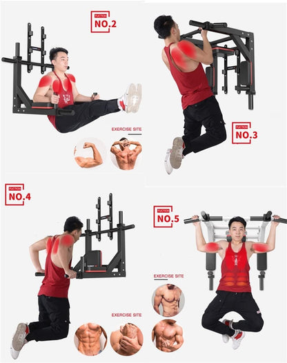 Barra de dominadas y estación de fondos de pared HAKENO (Soporta 800 lbs)
