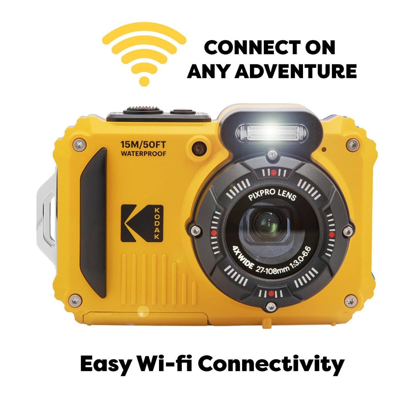 Kodak PIXPRO WPZ2 Rugged Waterproof Shockproof Digital Camera 16MP 4X Optical Zoom 1080P Full HD Video, 2.7 LCD (Yellow), 32GB SD Card, Black Compact Case, Floating Strap, Bundle (7 Items)