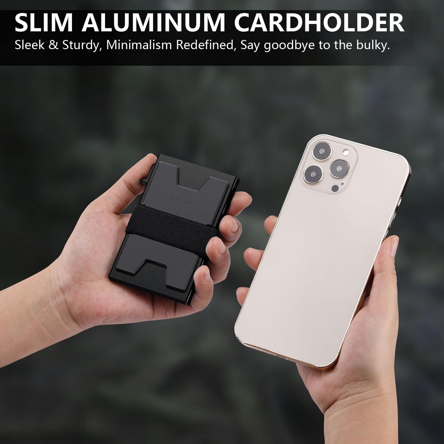 SEMORID Billetera Tarjetero Delgada de Aluminio para Hombre (Negro)