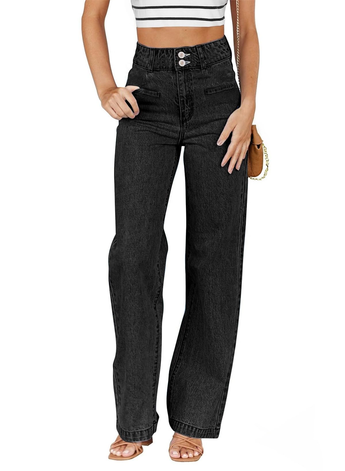 Sidefeel Jeans de Pierna Recta para Mujer (Talla 18 / Negro)