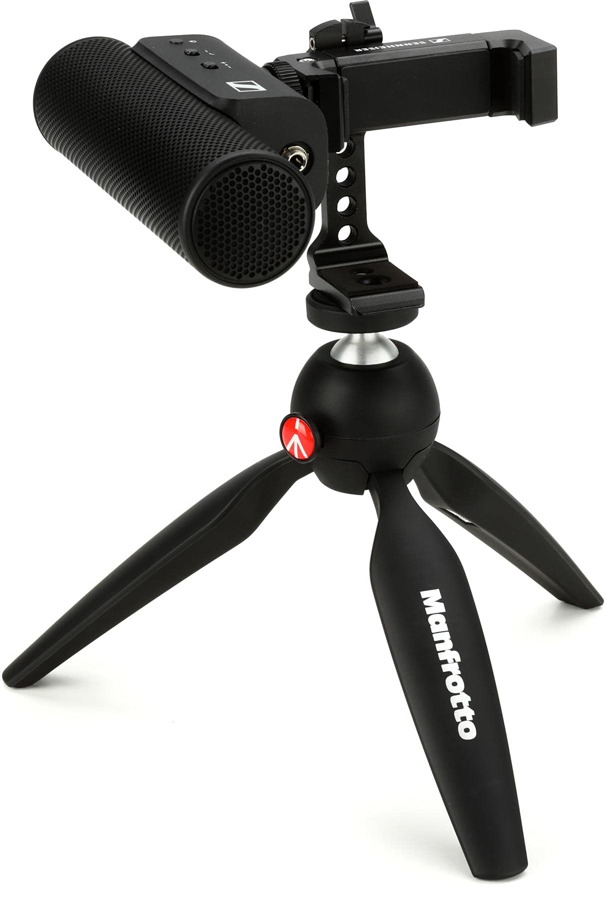 SENNHEISER Professional MKE 400 + Mobile Kit, Directional On-Camera Microphone with Smartphone Clamp & Manfrotto PIXI Mini Tripod, 509257, Auxiliary,Black