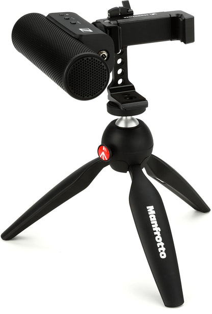 SENNHEISER Professional MKE 400 + Mobile Kit, Directional On-Camera Microphone with Smartphone Clamp & Manfrotto PIXI Mini Tripod, 509257, Auxiliary,Black