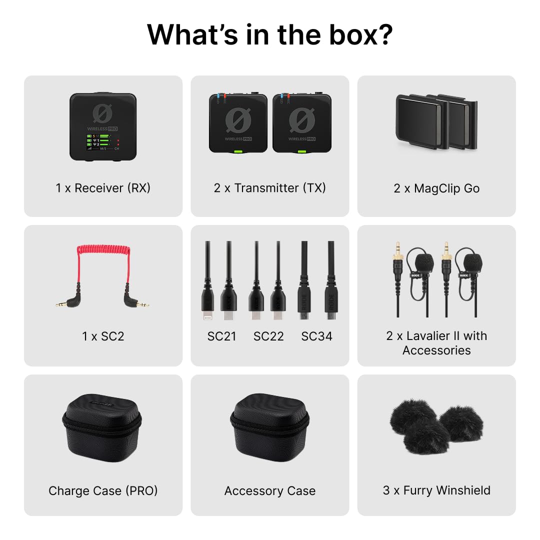RØDE Wireless PRO Compact Wireless Microphone System with Timecode, 32-bit Float On-board Recording, 2 Lavalier Microphones and Smart Charge Case for Filmmaking and Content Creation
