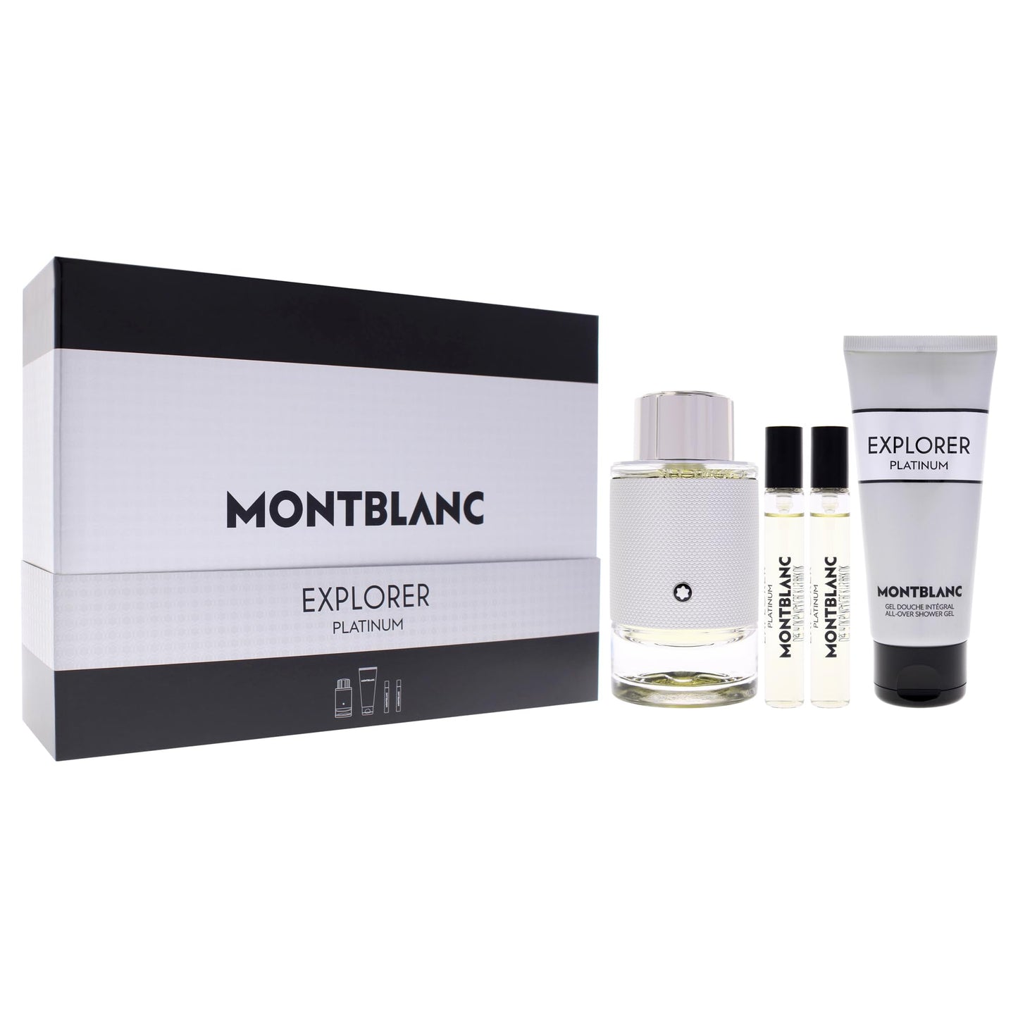 Mont Blanc Set de Regalo Explorer Platinum de 4 Piezas para Hombre (3.3 oz, 2 x 0.25 oz y 3.3 oz / EDP Spray)