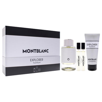 Mont Blanc Set de Regalo Explorer Platinum de 4 Piezas para Hombre (3.3 oz, 2 x 0.25 oz y 3.3 oz / EDP Spray)