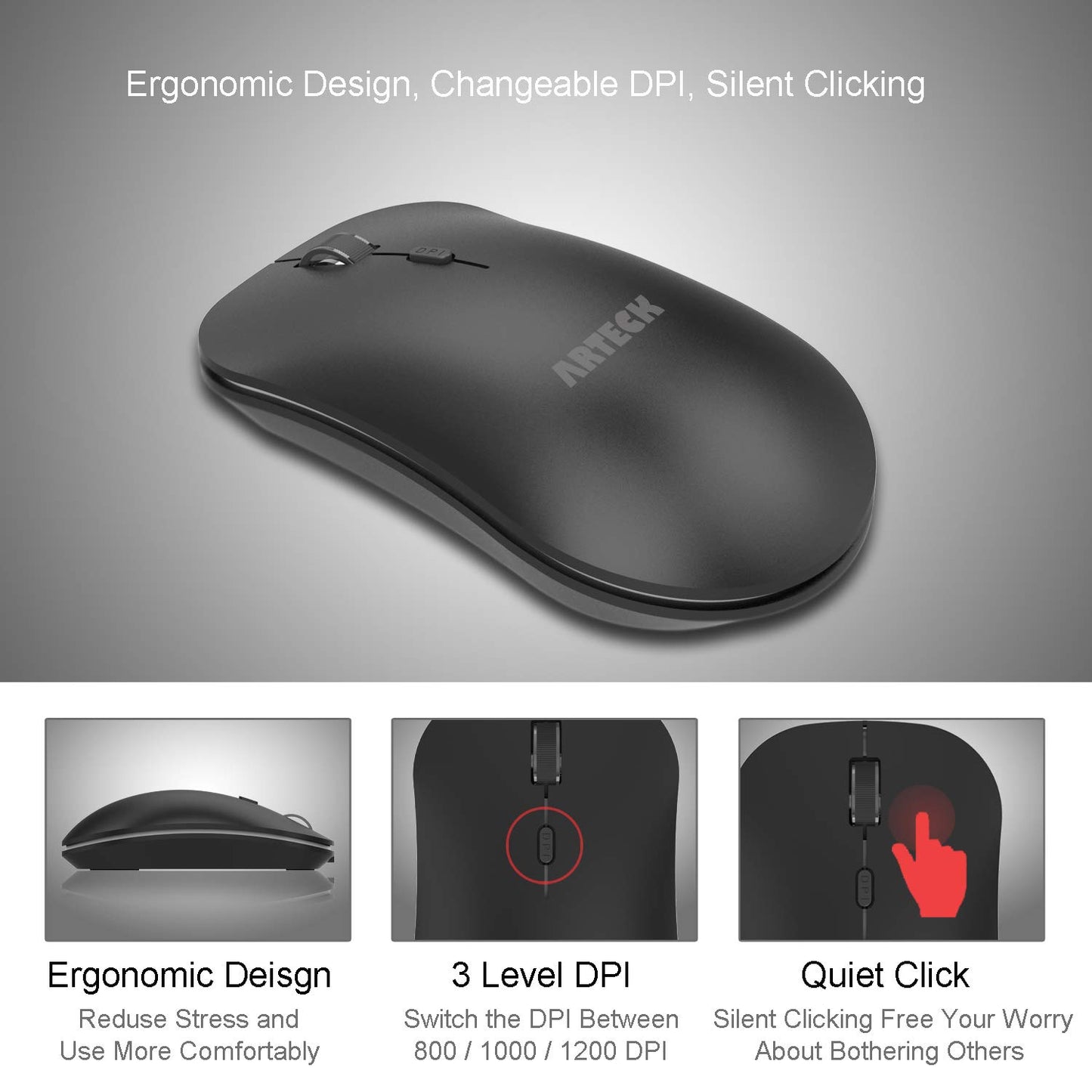 Arteck Combo de Teclado y Mouse Inalámbrico (Acero Inoxidable)