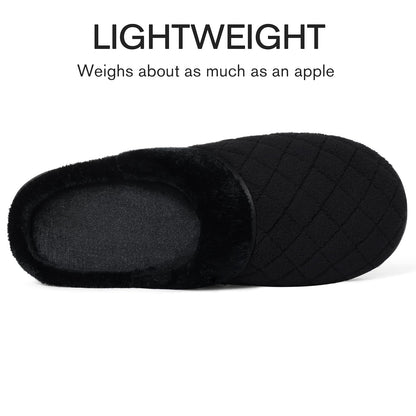 Litfun Unisex Wide House Slippers for Women Men Memory Foam Indoor Bedroom Shoes, Black 39