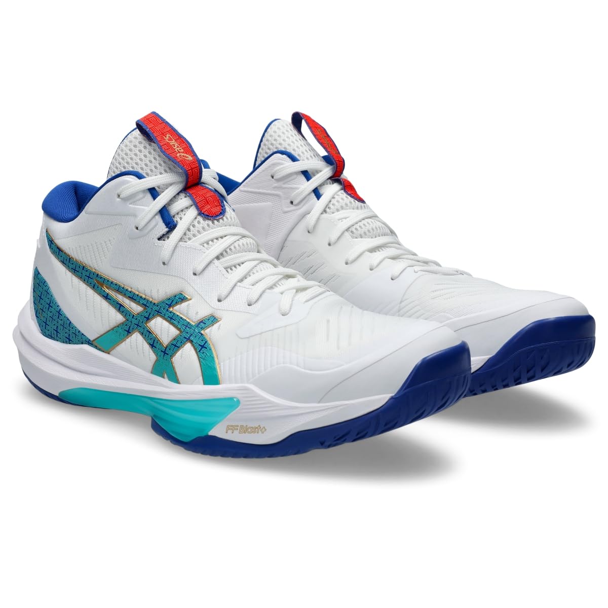 ASICS Men's Sky Elite FlyteFoam Mid Top 3 Volleyball Shoes, White/ASICS Blue